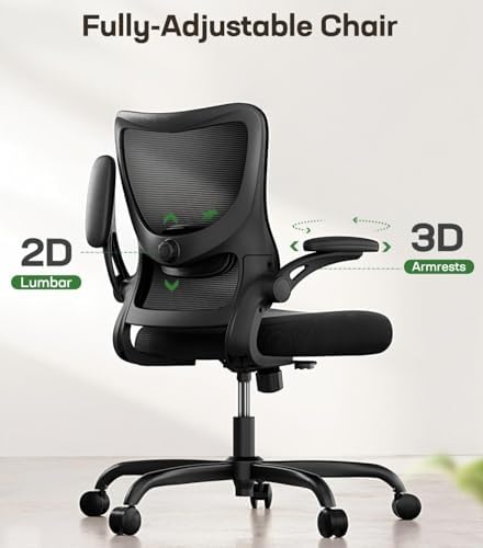 Marsail Ergonomic Office Chair Desk Chair with 3D PU Armrests and Adjustable Lumbar Support Breathable Mesh Chair Executive Rolling Swivel Comfy Task Chair for Home Office Gaming Black