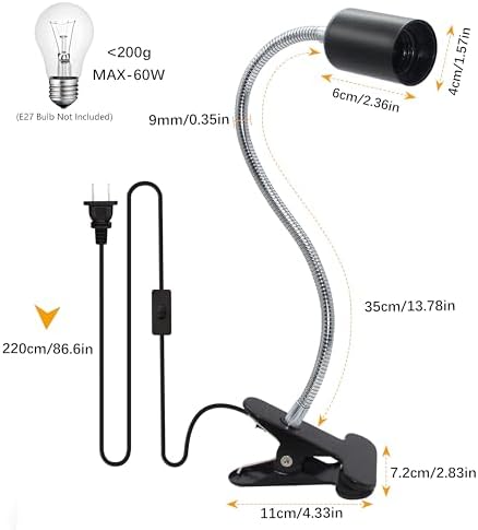 Clip Lamp Holder Adjustable Switch Clip Light Flexible Clip lamp Holder Clip Desk Lamp Socket Adjustable Light Stand Clamp Lamp Base Light Socket Gooseneck for Bedroom Lighting