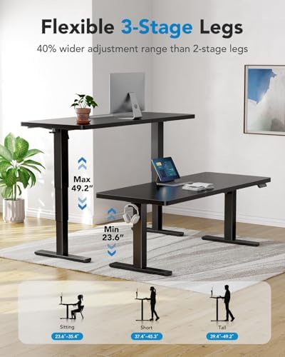 HUANUO 70x 35 Inch 3-Stage Electric Standing Desk, Brushless Motor, Black