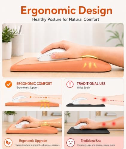 eulps Mouse Pad with Wrist Rest, Ergonomic Memory Foam Mousepad with Soft Wrist Support, Non-Slip PU Base, Smooth Surface for Office, Pain Relief for Laptop & Gaming (Orange)