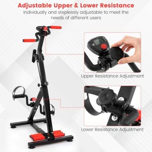 GYMAX Pedal Exercise Bike for Seniors, Hand Arm Leg and Knee Fitness Machine with Massage, LCD Monitor, Adjustable Height and Length for Total Body, Home Exercise Equipment for Elderly