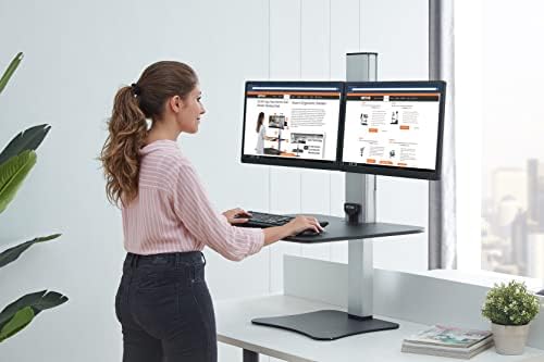 Victor High Rise Electric Sit-Stand Standing Desk Converter with Dual Monitor Stand - Height Adjustable Office Desk Workstation for Home, 28" x 23" Work Surface, Black