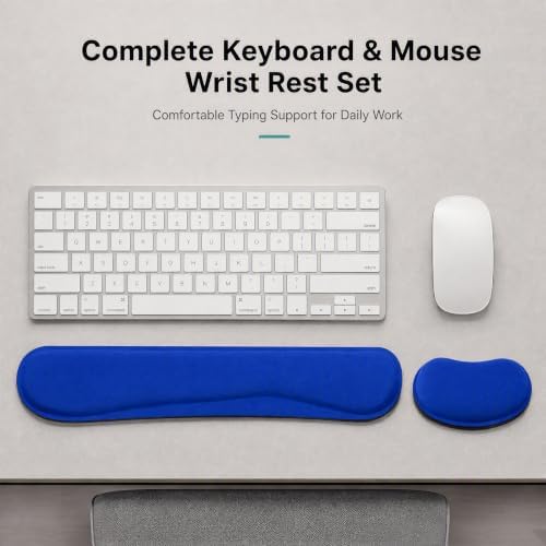 Keyboard Wrist Rest and Mouse Wrist Rest Set - Ergonomic Memory Foam Wrist Cushion - for Wrist Support on Computer, Laptop, Office, Playing Games, Typing Relieves Wrist Pain Navy Blue