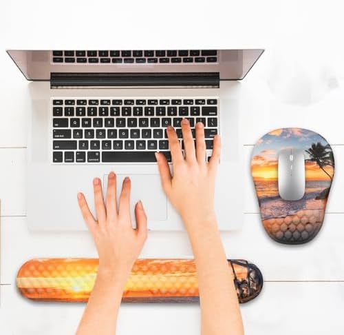 Ergonomic Mouse Pad and Keyboard Wrist Rest with Massage Design, Space-Saving Mouse Pad Wrist Support, Memory Foam Wrist Rest with Non-Slip PU Base for Computer Desk, Beach