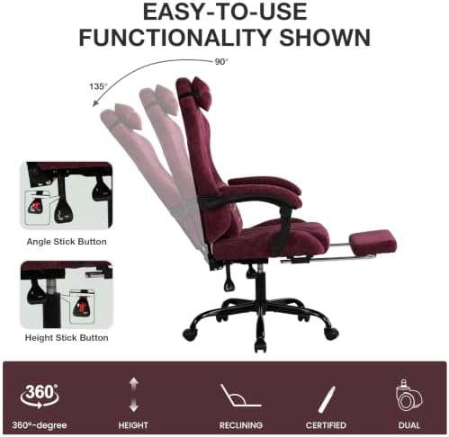 Gaming Chair Fabric with Footrest for Office and Home 300 LBS Purple
