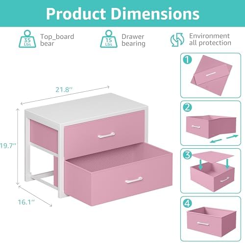 BOLUO Stackable Closet Drawers for Clothes Organizers and Storage Fabric Pink 2 Drawer Dresser for Bedroom 2 Packs Modern Large