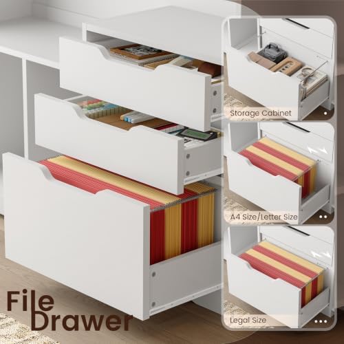 SEDETA 59" L Shaped Standing Desk with 3 Drawers Storage and Bookshelves