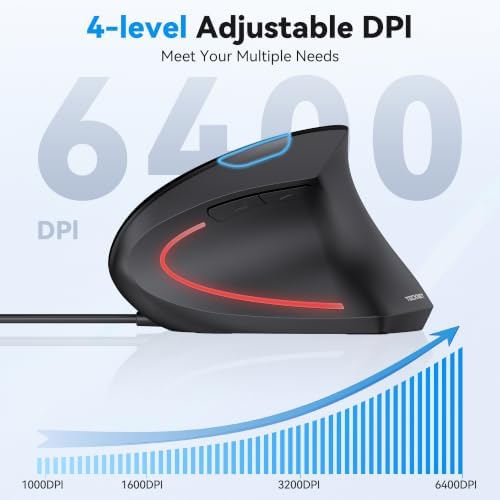 TECKNET Wired Mouse, Comfortable Ergonomic Mouse with 6400 DPI