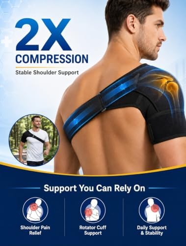 Shoulder Brace 1 Pack, Pain Relief Rotator Cuff & AC Joint Support, Adjustable Compression Sleeve for Men & Women, Fits Left and Right Arm