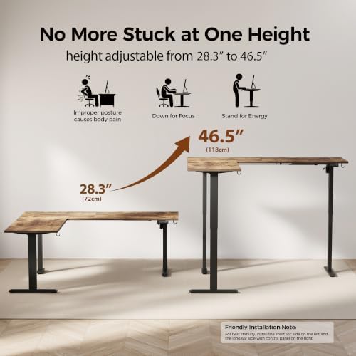 Agilestic L Shaped Standing Desk Adjustable Height, 75 Inch, Rustic Brown