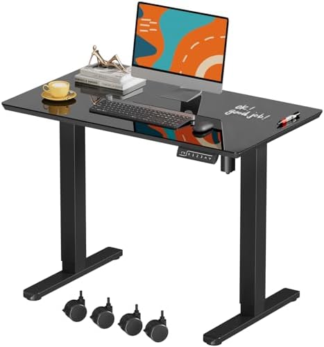 JOY worker Small Glass Standing Desk, 35" Electric Stand Up Desk on Wheels