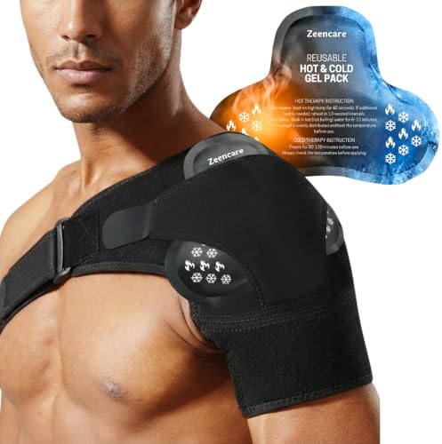 Shoulder Brace with Ice Pack Hot Cold Therapy, Shoulder Compression Sleeve, Shoulders Immobilizer Support for Rotator Cuff Relief Brace for Men Women (Hot & Cold Gel Pack Included)