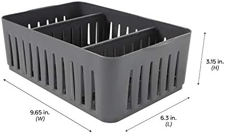 Simplify 3 Compartment Stackable Bin with Adjustable Dividers | Drawer Organizer | Storage Basket | Good for Office | Desk Supplies | Dorm | Bathroom | Accessories | Make Up | Grey