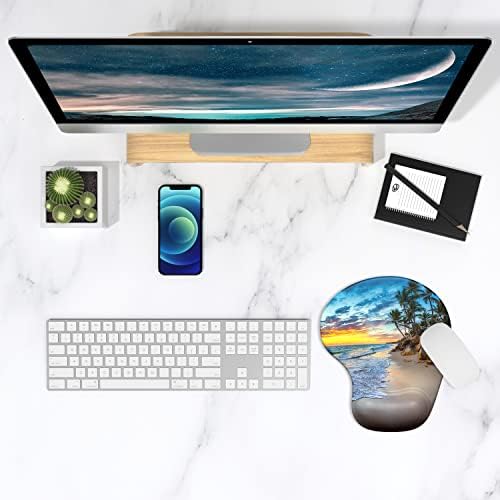 ITNRSIIET Ergonomic Mouse Pad with Gel Wrist Support Wrist Rest Smooth Surface Non-Slip PU Base Comfortable Office Supplies Pain Relief, 9.5 x 8 inches, Beach