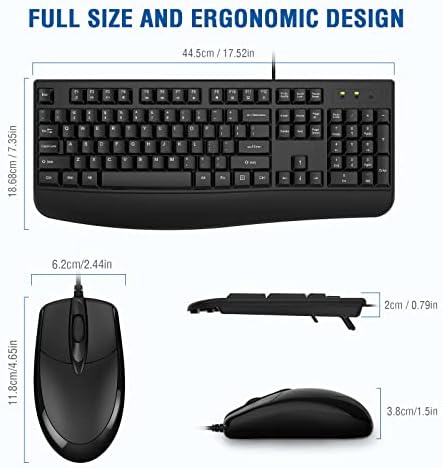 EDJO Wired Keyboard and Mouse Combo,Ergonomic with Palm Rest(2 Pack)