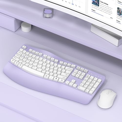 Wireless Keyboard and Mouse Combo,2.4G Ergonomic Wave Keys(Purple)