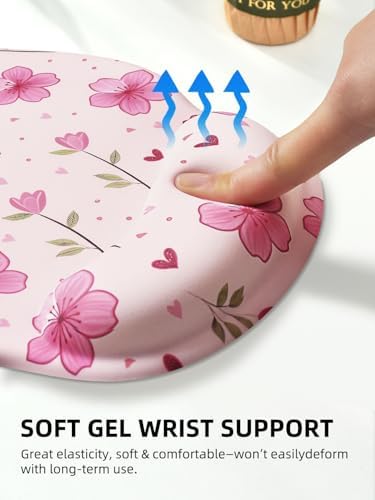 Lily Floral Mouse Pad Wrist Support Wrist Rest, Flower Ergonomic Mouse Pad with Non-Slip Base for Office Gaming Working Computers,Desk Accessories Pain Relief Mouse Mat, Rose Pink