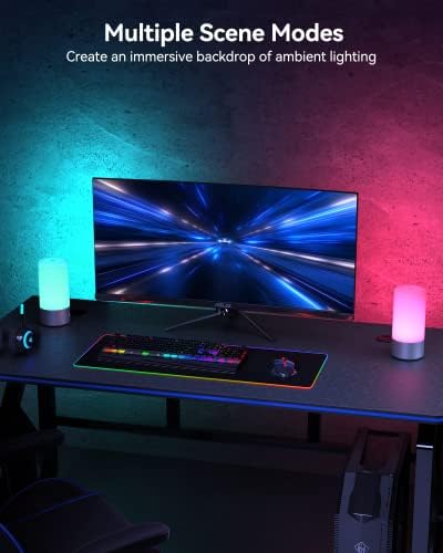 ROOTRO Table Lamp, [Advanced] Bedside Touch Control Lamp for Bedroom 3 Level Dimmable Warm White Lights with 256 RGB Color Mode Modern Deisgn Smart Nightstand Desktop LED Lamps Portable for Read