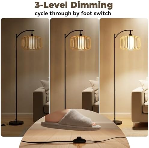 LALISU Standing Floor Lamp for Living Room, Linen Shade Floor Lamp, Brown