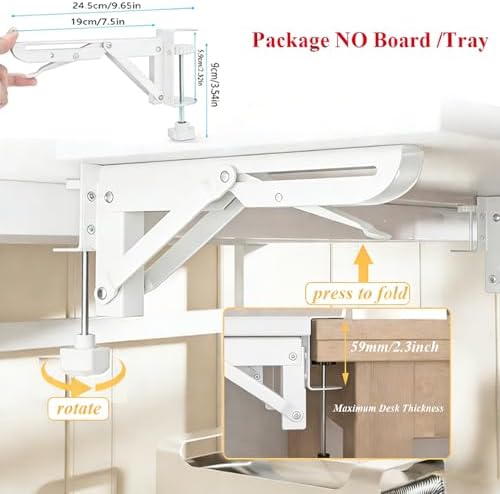 Under Desk Keyboard Tray Support Bracket Adjustable Desktop Extension Board Stand Clamp-on Keyboard Holder Arm Rest Tray Extension Plate Support Rack for Desk, NO Board/Tray, 1 Set (Style01-White)