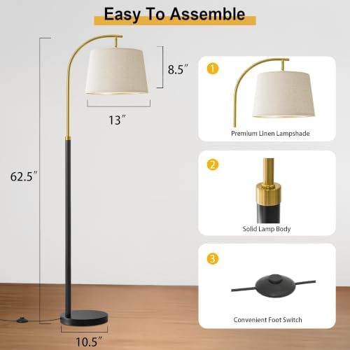 G-SAFAVA Floor Lamps for Living Room Bedroom, 62" Mid Century Modern Lamp