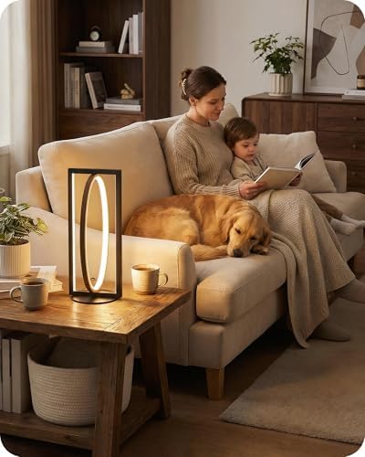 Modern LED Table Lamp, Dimmable Minimalist Bedside Lamp, 3 Color Temperatures, Angle Adjustable, Cute Desk Lamp, Nightstand Lamp for Living Room, Bedroom, Office, Black and Walnut K62TL05