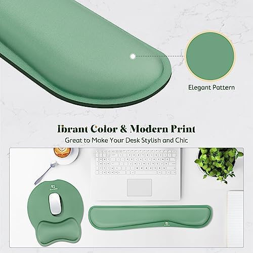 Gimars Ergonomic Mouse Pad Wrist Support, Upgrade Enlarge Superfine Fibre Soft Smooth Keyboard Wrist Rest, Comfortable Memory Foam Wrist Rest for Pain Relief, Computer, Gaming, Office,Dark Green