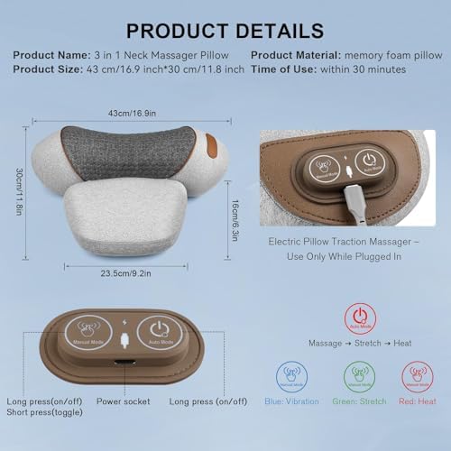 Neck Massager Pillow with Heat & Air Traction, Ergonomic Cervical Support