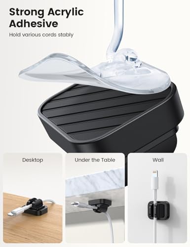 Lamicall 10 Pack [Spring Fixed] Cord Holder, Adjustable Desk Cable Clips