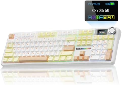 AULA F108 PRO - Wireless Mechanical Keyboard with Screen&Knob,Hot Swappable Gaming Keyboard with 8000mAh Battery,Pre-lubed Switches,RGB Backlit,PBT Keycaps Creamy Sounding Computer Keyboards,104 Keys
