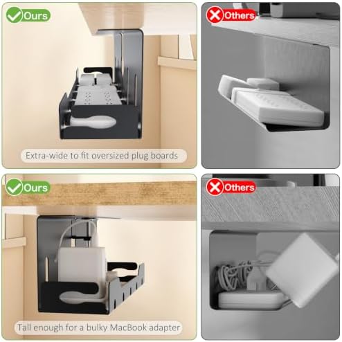 KEEGH Under Desk Cable Management Tray 16 in, Cable Organizer Tray, Black