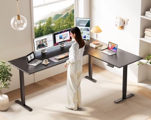 Casaottima 71 Inch L Shaped Electric Standing Desk, Home Office, Black