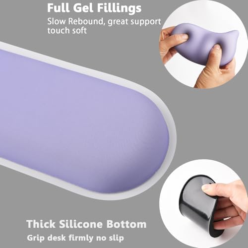 Keyboard Mouse Wrist Rest Set, Gel Ergonomic Wrist Rest for Keyboard and Mouse Non Slip Base, for Laptop, Desktop Computer, Office Desk Accessories (Purple)