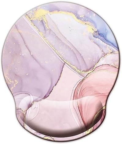Mouse Pad with Wrist Support, Ergonomic Mouse Pad with Memory Foam Wrist Rest Cushion, Non-Slip Rubber Base Gaming Mice Pad for Home Office Computer Laptop, Pink Marble