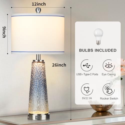 Lolikit 26" Coastal Table Lamp for Living Room, Nightstand Lamp for Bedroom