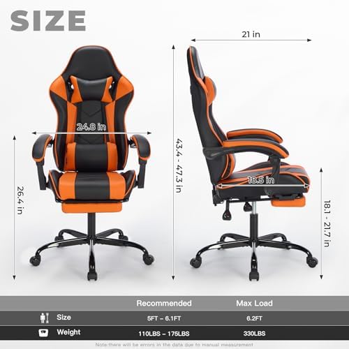 Ergonomic Gaming Chair for Adults with Footrest and Massage