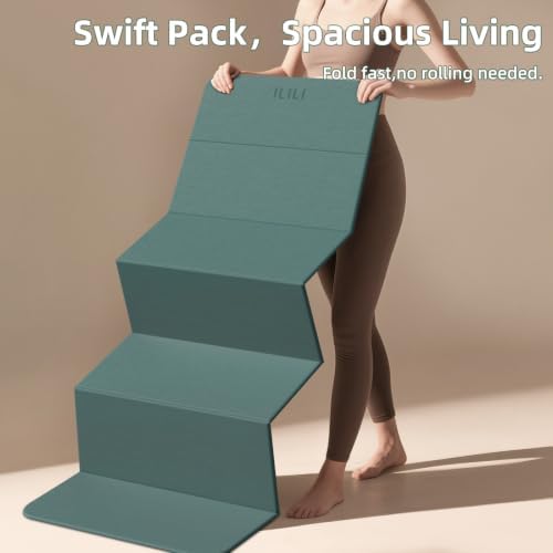 ILILI Foldable Yoga Mat 10mm, Extra Thick, Extra Long, 75x26x0.4 Inch, TPE