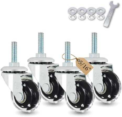 AXL 1.5 Inch Threaded Stem Casters, 5/16"-18 Imperial Stem (25mm Length), Inline Skate Style PU Screw in Caster Wheels for Wire Shelving, Office Chair, Small Furniture (Pack of 4 Swivel, No Noise)