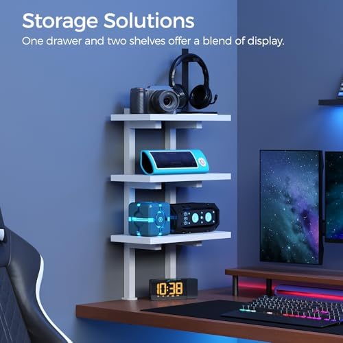 MAHANCRIS Clamp On Desk Organizer, 3-Tier Desktop Bookshelf, Adjustable Desk Storage Shelf, Metal Frame, for Office, Study and Game Room, White DSWT3601