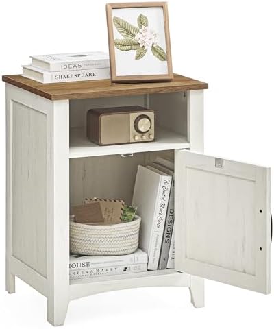 VASAGLE Farmhouse Nightstand with Barn Door, Bedside Table for Bedroom