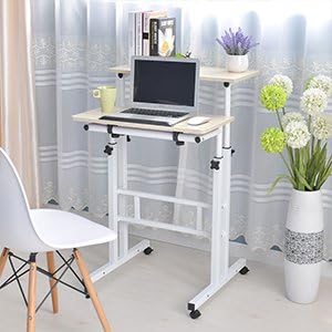soges Mobile Standing DeskAdjustable Height, Roling Sit-Stand Desk, Maple