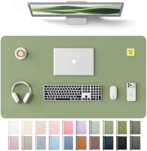 YSAGi Leather Desk Protector, Office Mat, Large Mouse Mat, Non-Slip PU Leather Blotter, Laptop Desk Mat, Waterproof Writing Pad for Office and Home(Bamboo Green, 40" x 24")