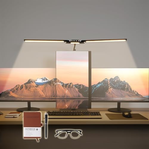 LED Desk Lamp, Anti Eyestrain with Blue Light Blocking Glasses Included, 3000K-6500K with Clamp, Architect Style Swing Arm, Wide Monitor Computer Light for Home Office Gift