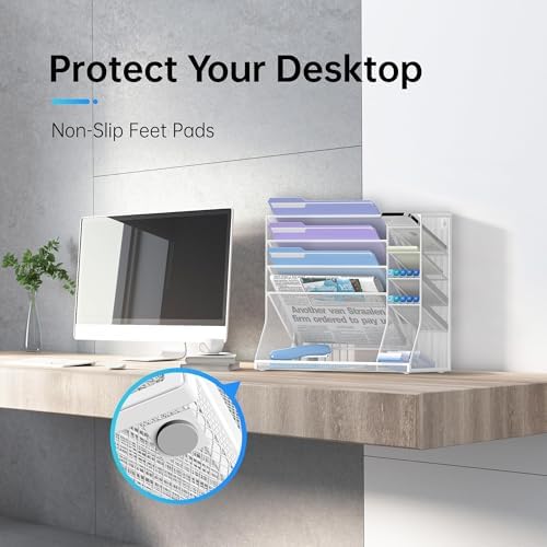 5-Tier Wall File Organizer and Wall File Holder with Bottom Tray, White
