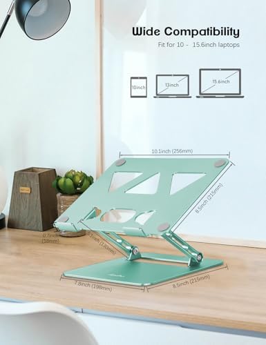 Aoviho Adjustable Laptop Stand for Desk,Portable Laptop Stand Holder and Riser,Foldable Aluminum Notebook Computer Stands for MacBook Air Pro HP Lenovo Dell Samsung, 10-15.6 inch (Fresh Green)
