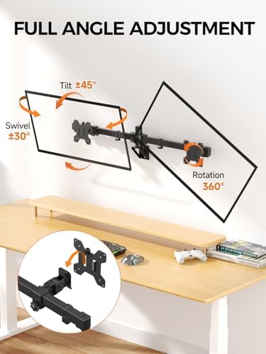 Bracwiser Dual Monitor Wall Mount for 17 to 32 inch Computer Screens, Each Holds to 22 lbs, Heavy Duty Telescoping Wall Monitor Arms, 75x75/100x100 VESA Horizontal Assembly Wall Mount, Black, WM94X2