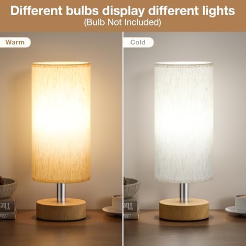 Table Lamps Set of 2 （Cream Shade - Wood Base, 11.6" Inline Control）