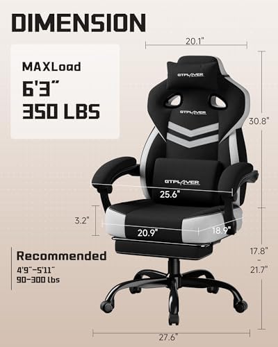 GTPLAYER Gaming Chair for Adults, Ergonomic High Back Chair with Footrest