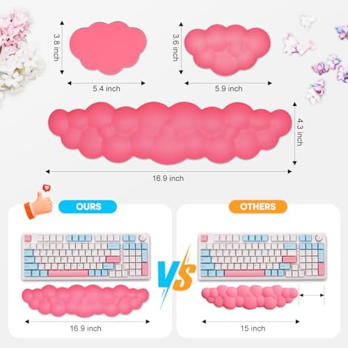 JIKIOU Upgrade Leather Cloud Wrist Rest for Keyboard and Mouse & Cup Pad