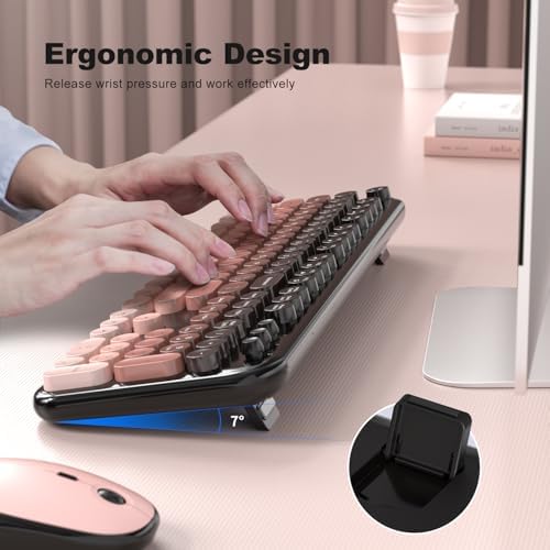 MOFII Wireless Keyboard and Mouse Combo, Full Size 2.4G Retro Round Computer Keyboard and Mouse Set, Plug and Play, for Windows, Computer, Desktop, PC, Notebook - (Lovely BlackBerry Gradient)
